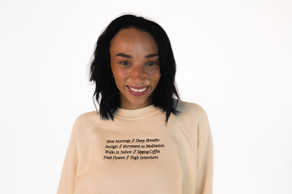 Intentional movement mock neck crew