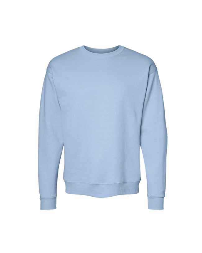 Light blue, relaxed fit crewneck with ribbed cuffs and hem. 
