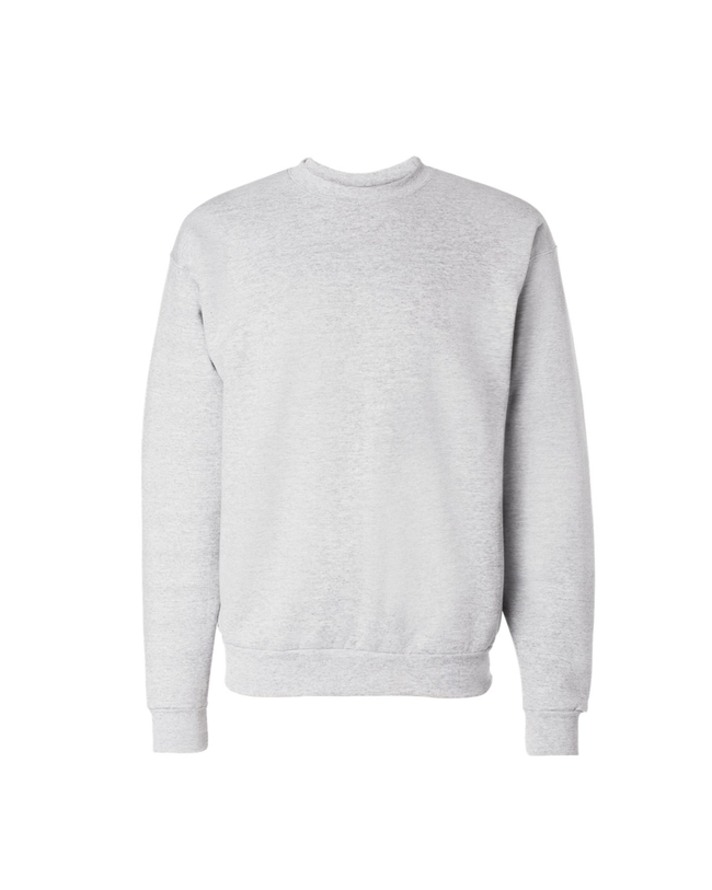 Heather gray, relaxed fit crewneck with ribbed cuffs and hem. 