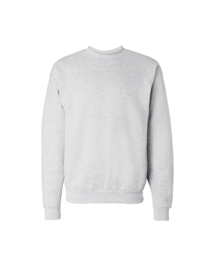 Heather gray, relaxed fit crewneck with ribbed cuffs and hem. 