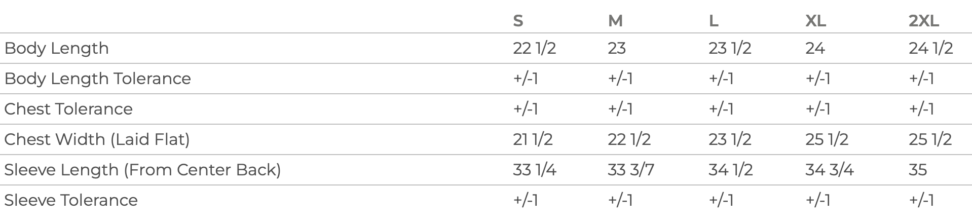 Sizing Chart