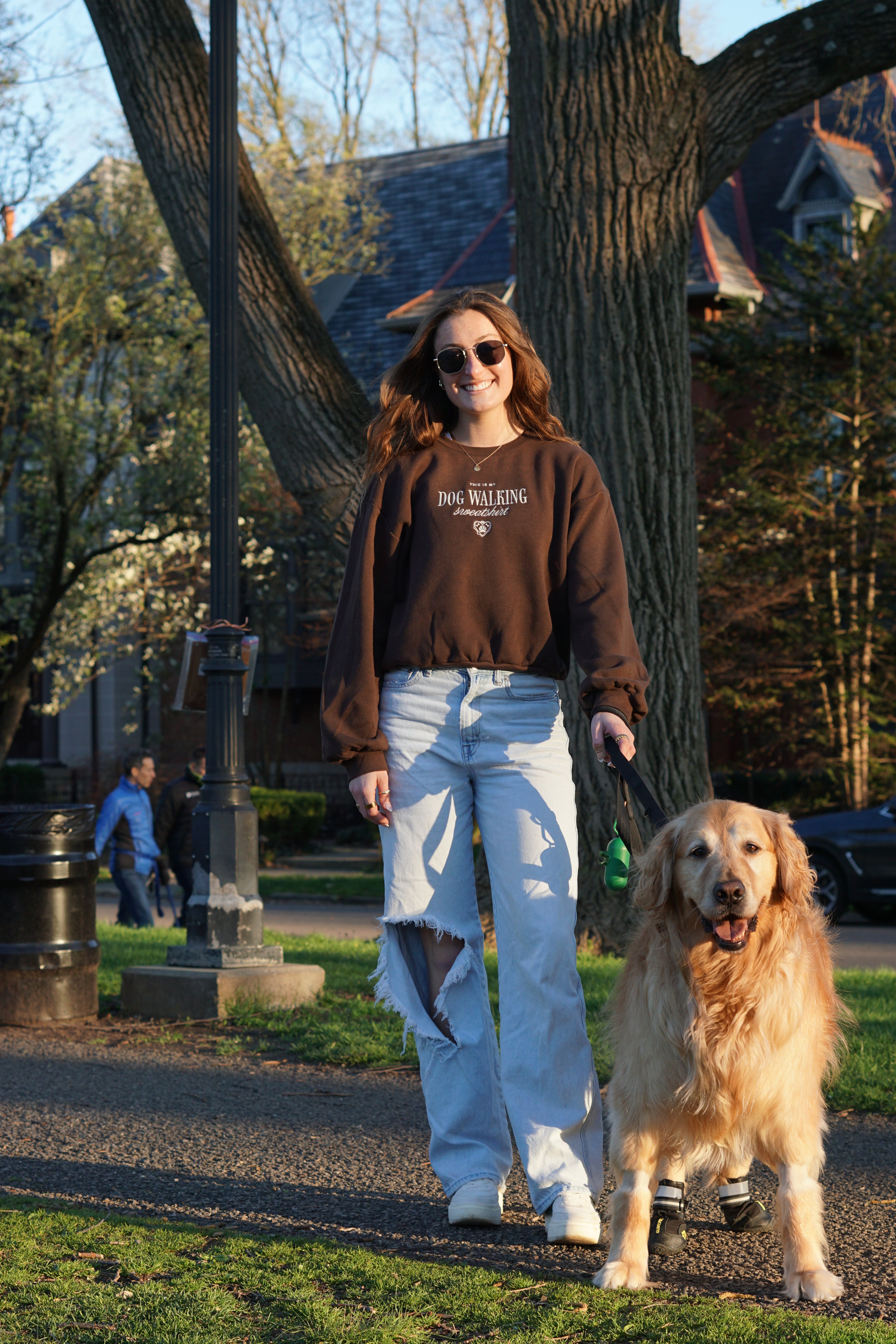 Dog Walking Sweatshirt- Cropped Brown
