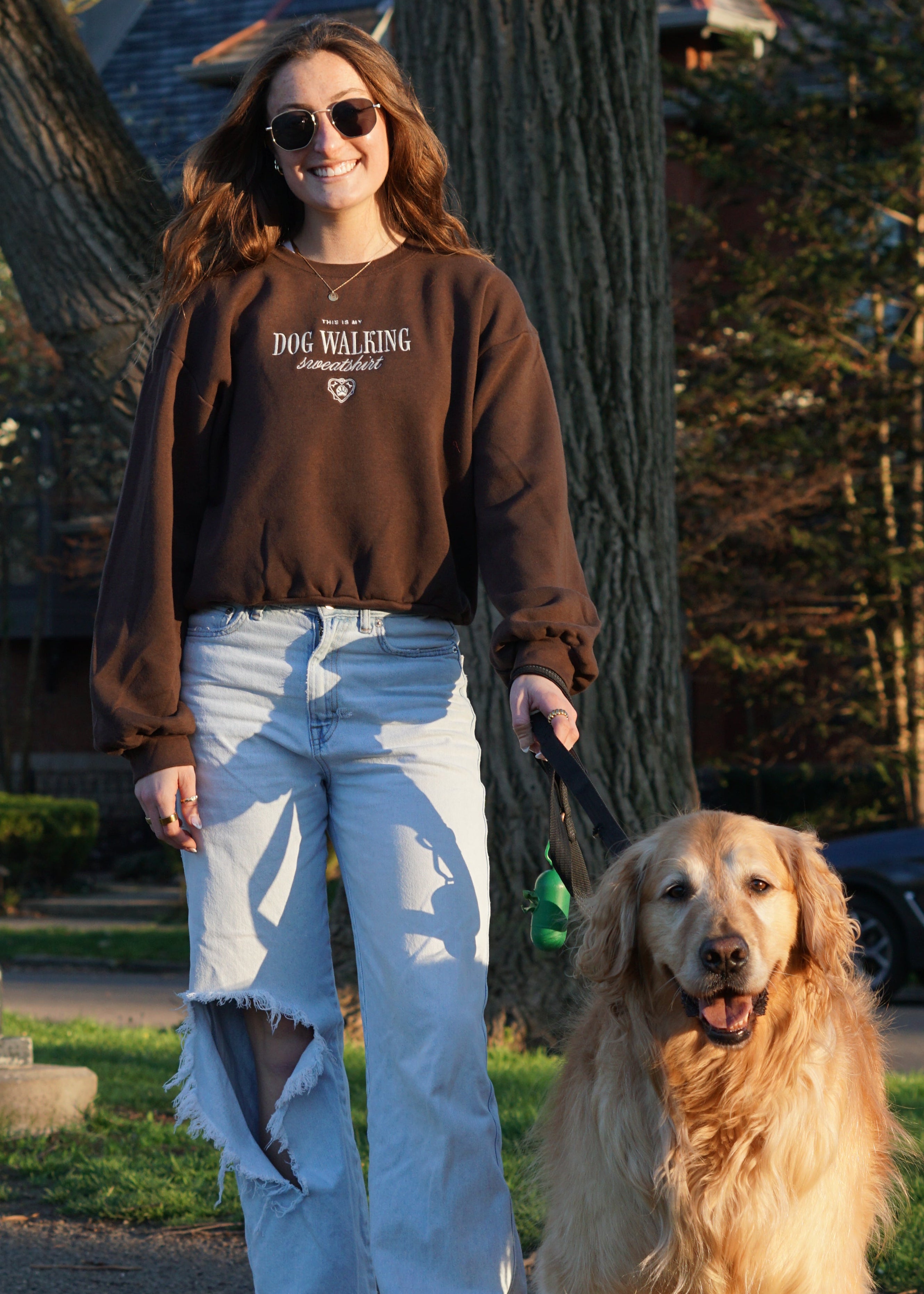 Dog Walking Sweatshirt- Cropped Brown