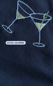 Close-up of the embroidered martini glass design on the navy Tini Tank.