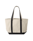 Custom dog lover heavyweight canvas tote bag with black trim, long shoulder straps, and a front pocket.