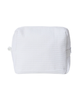 Custom dog lover white zipper pouch or makeup bag made using woven, waffled material.