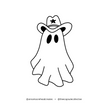 Minimalist illustration of a ghost wearing a cowboy hat on a white background, created for the Capsule Collective Ghost Cowboy embroidered collection.