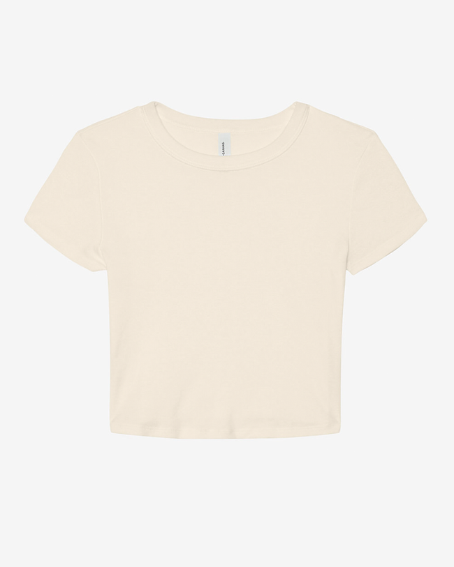 Ivory baby tee with a crew neckline and fitted silhouette. 
