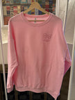 Light pink crewneck sweatshirt with a minimalist embroidered bow design on the left chest.