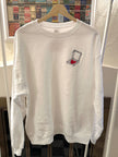 White crewneck sweatshirt embroidered with the Pizza Lover design on the chest.