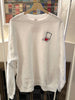 White crewneck sweatshirt embroidered with the Pizza Lover design on the chest.