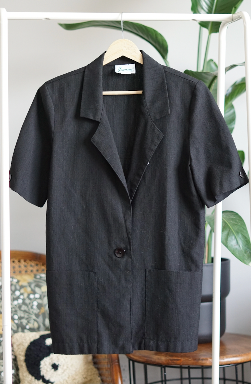 Joanna Vintage Black Short Sleeve Linen Blazer