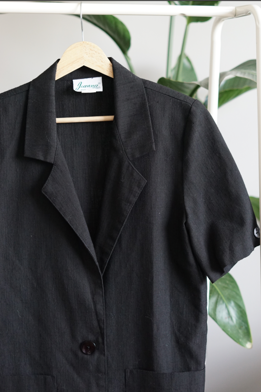 Joanna Vintage Black Short Sleeve Linen Blazer