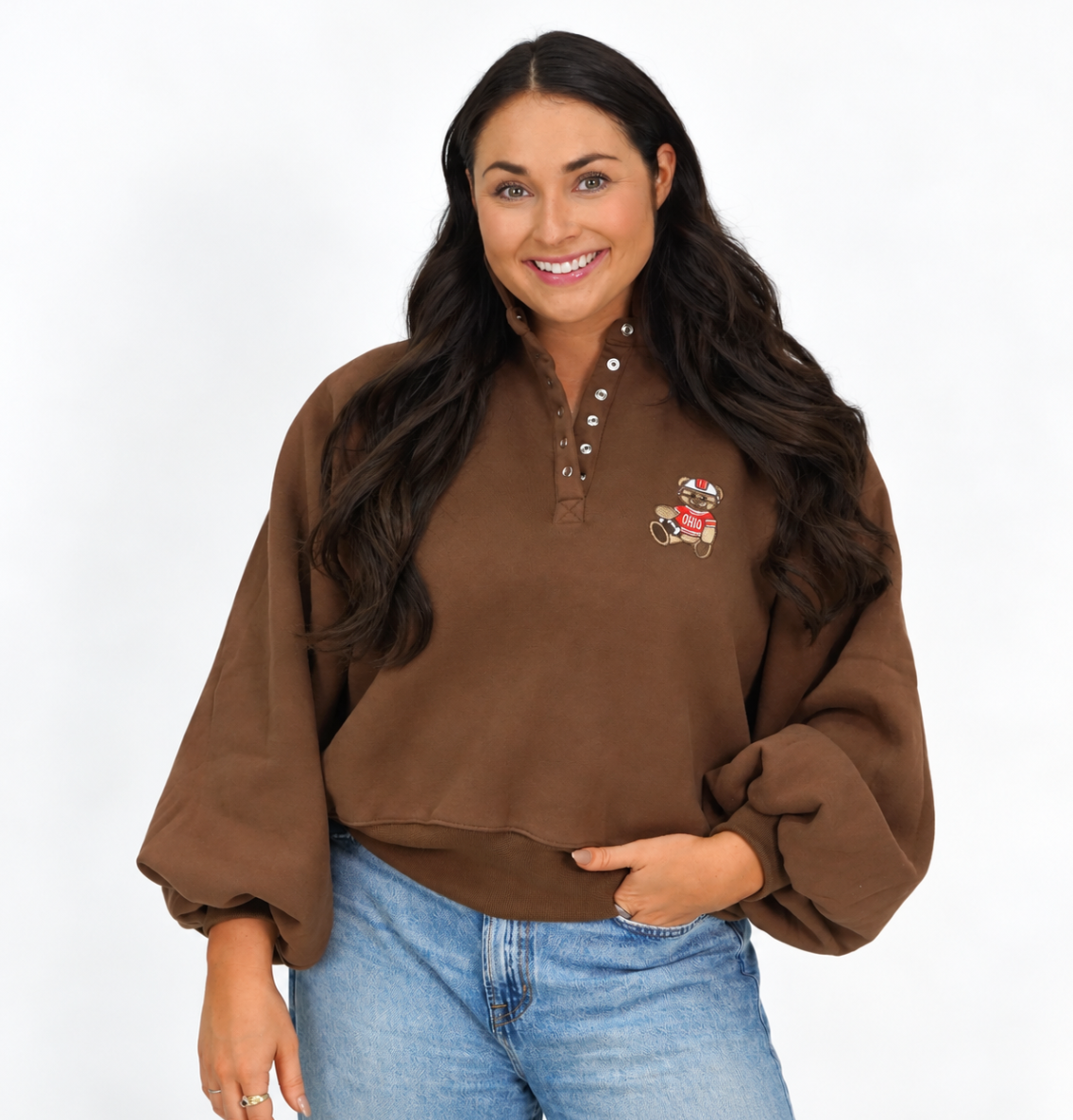 OHIO Football Bear Brown 1/4 Button Up