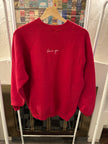 Back view of the red embroidered Valentine's crewneck.