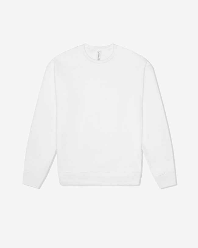 White, relaxed fit crewneck with ribbed cuffs and hem. 