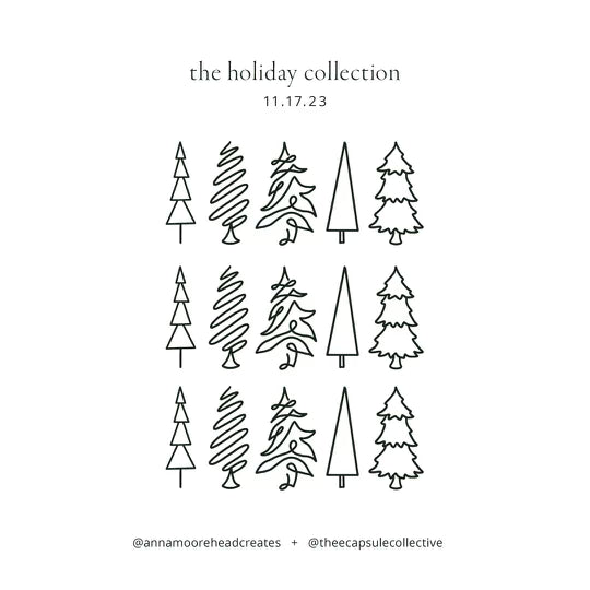 Original Tri Tree Holiday illustration featuring three minimalist Christmas trees.
