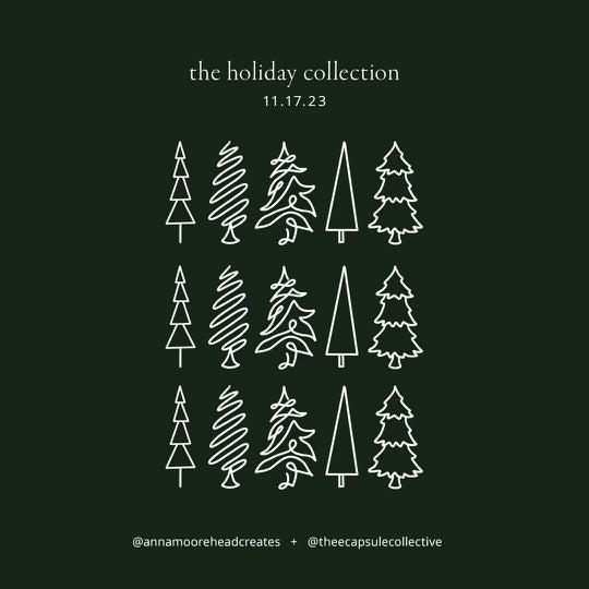 Original Tri Tree Holiday illustration featuring three minimalist Christmas trees.
