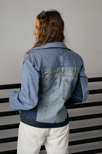 Load image into Gallery viewer, Unisex Original Navy Color Blocked Denim Jacket
