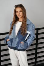 Load image into Gallery viewer, Unisex Original Navy Color Blocked Denim Jacket
