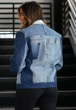 Load image into Gallery viewer, Light Wash Unisex Color Blocked Denim Jacket
