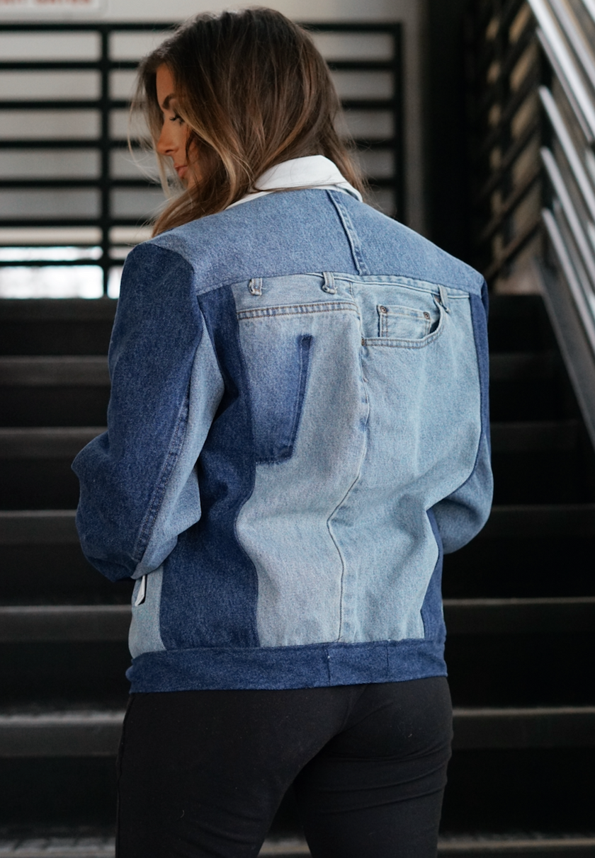 Light Wash Unisex Color Blocked Denim Jacket