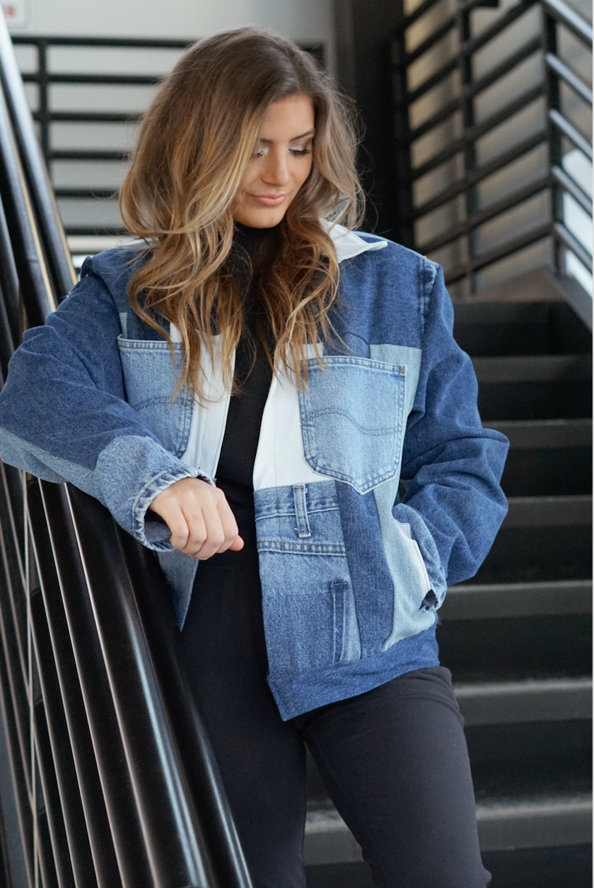 Light Wash Unisex Color Blocked Denim Jacket